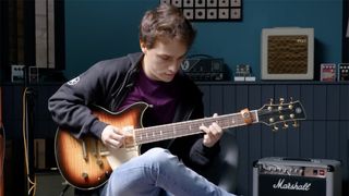 Matteo Mancuso playing a Yamaha Revstar in the Guitarist studio