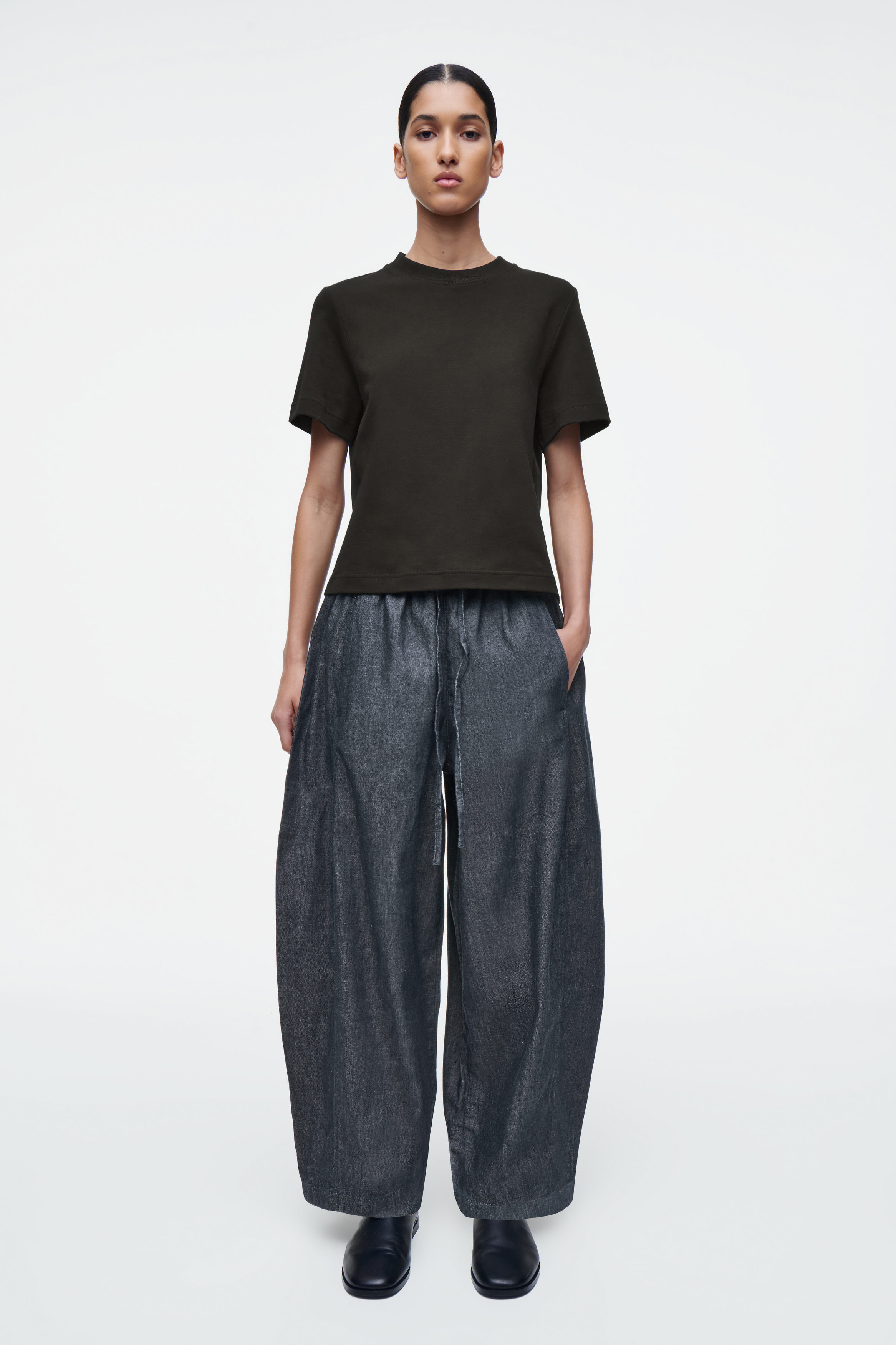 Barrel-Leg Denim Drawstring Pants