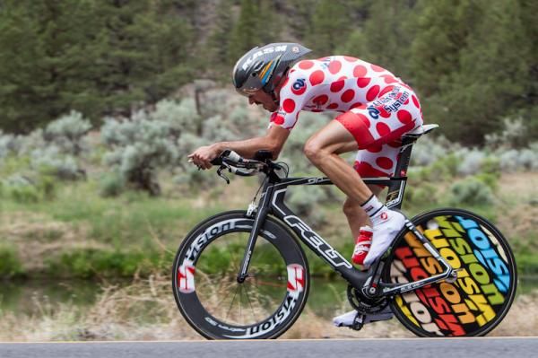 Sam Johnson (Exergy) sporting the climber's spots in the TT.