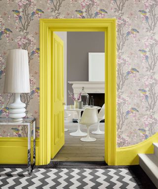 Hallway wallpaper idea with contrasting paintwork