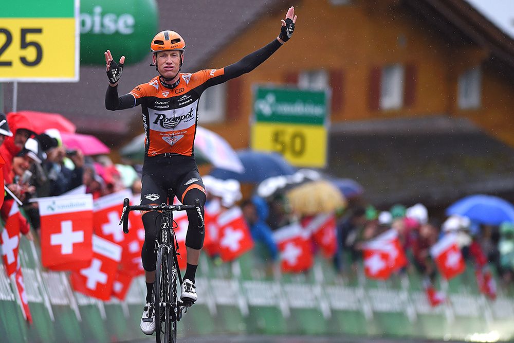 Pieter Weening (Roompot) victory salute after stage 6 win at the Tour de Suisse