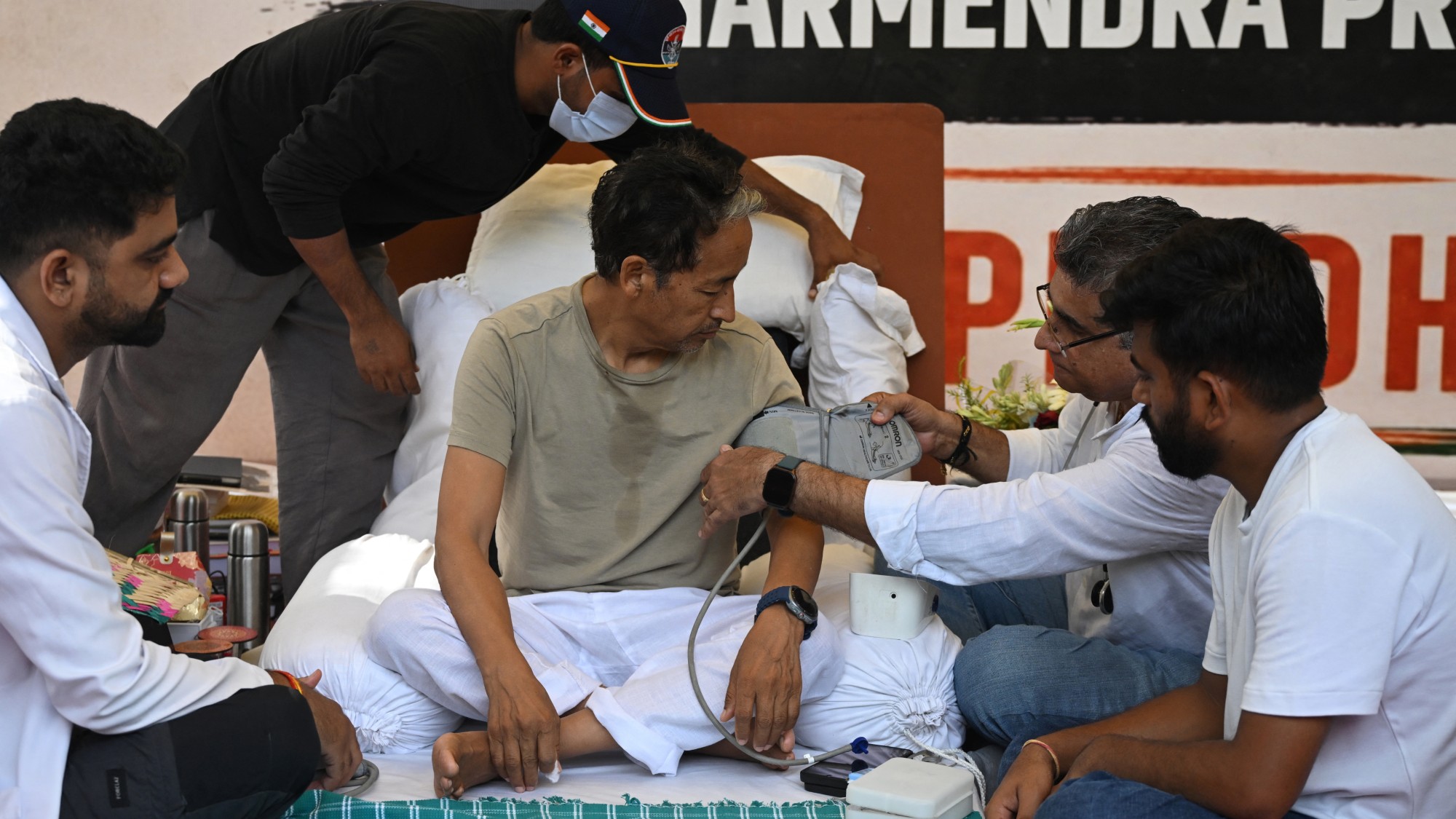 Activist Sunam Wangchuk is examined by doctors