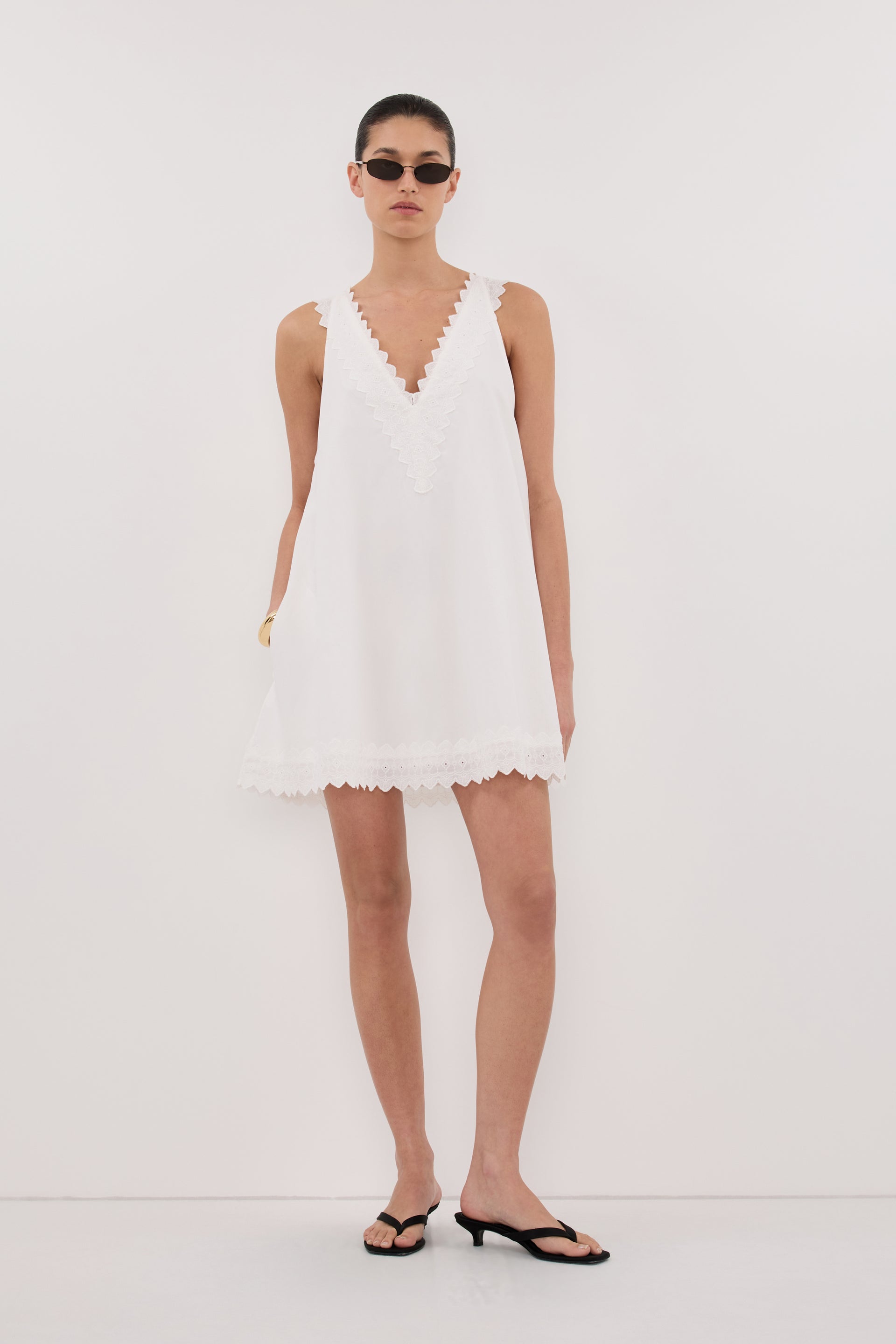Annabel White Sleeveless V Neck Mini Dress - 0 / White