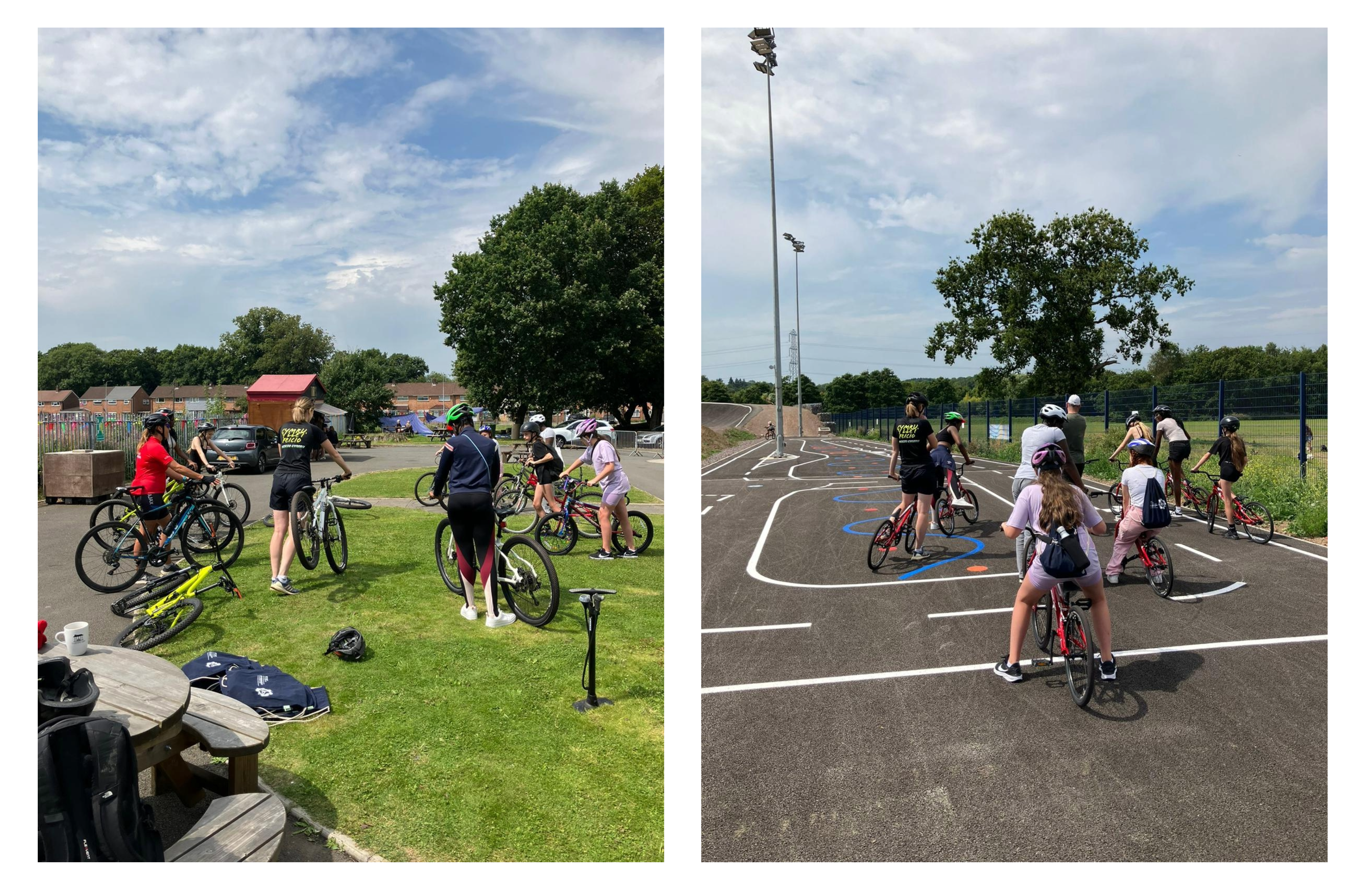 Two photos of girls on bikes