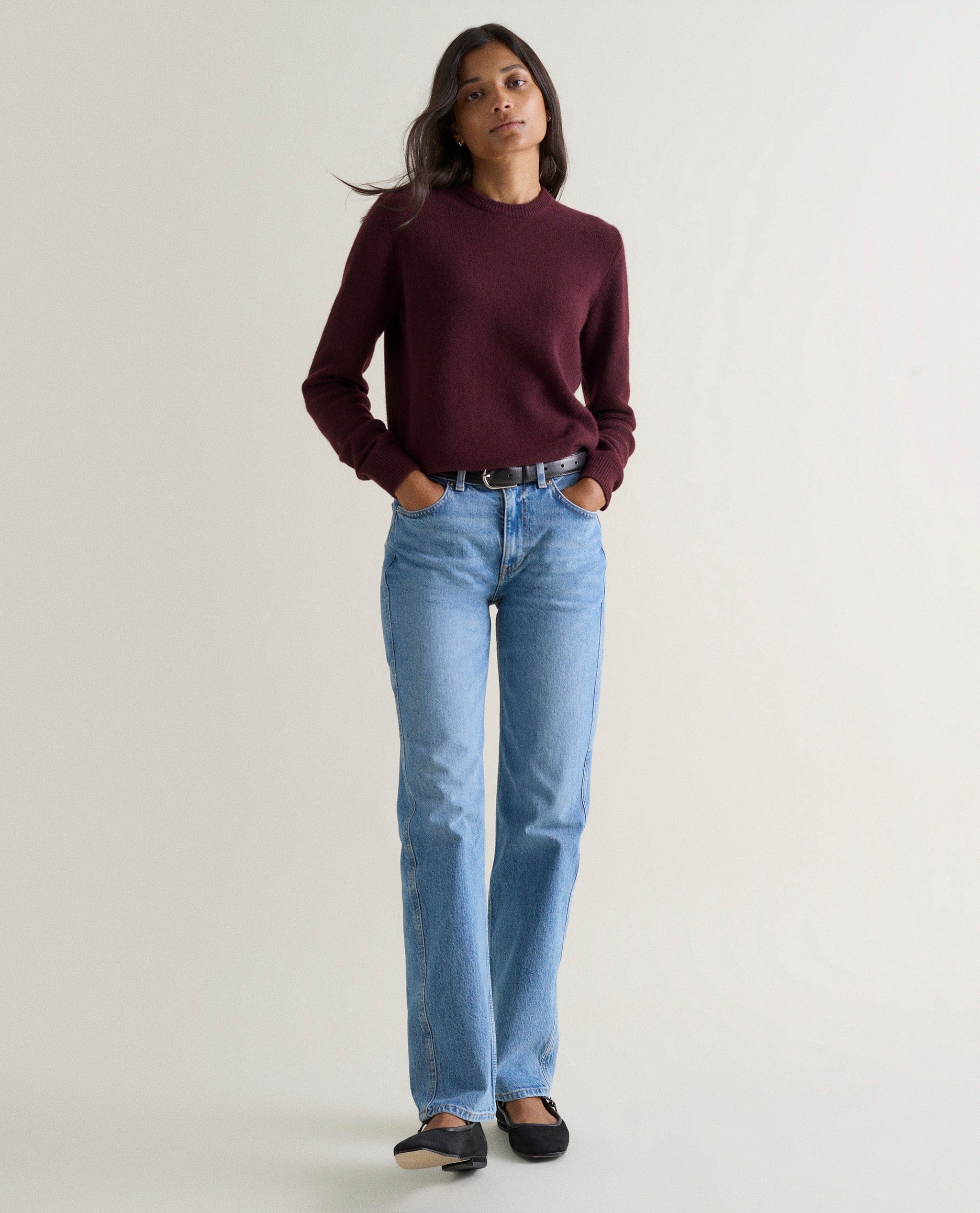Oxblood Cashmere Midweight Crewneck Jumper | Rise &amp;amp; Fall