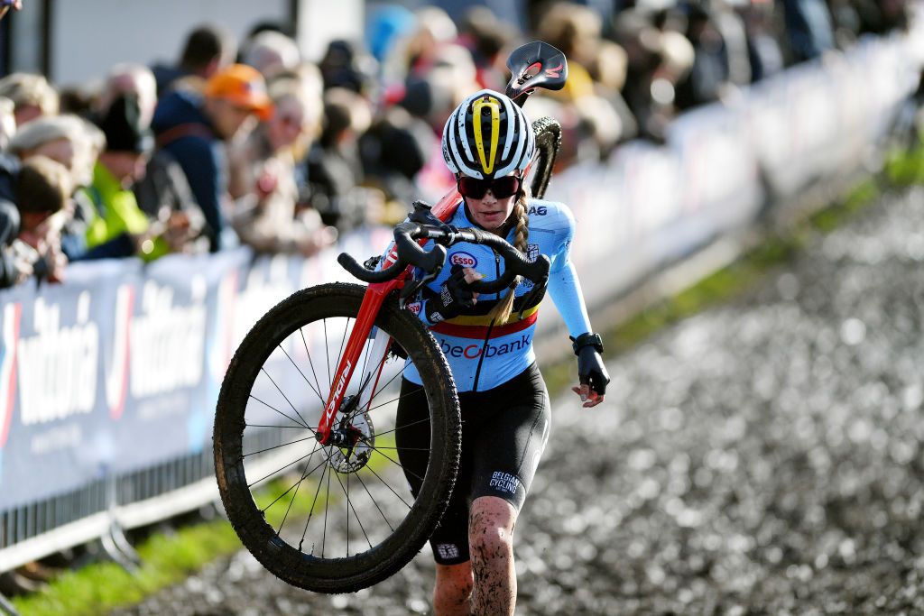 COL DU VAM DRENTHE NETHERLANDS NOVEMBER 07 Julie Brouwers of Belgium competes during the 19th UEC European Cyclocross Championships 2021 Womens U23 EuroCross21 UECcycling on November 07 2021 in Col du Vam Drenthe Netherlands Photo by Luc ClaessenGetty Images