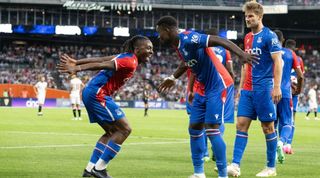 Sheffield United vs Crystal Palace live stream Eberechi Eze and Marc Guehi of Crystal Palace celebrate after a goal during the match between Crystal Palace and Sevilla at Comerica Park on July 30, 2023 in Detroit, Michigan. (Photo by Sebastian Frej/MB Media/Getty Images)