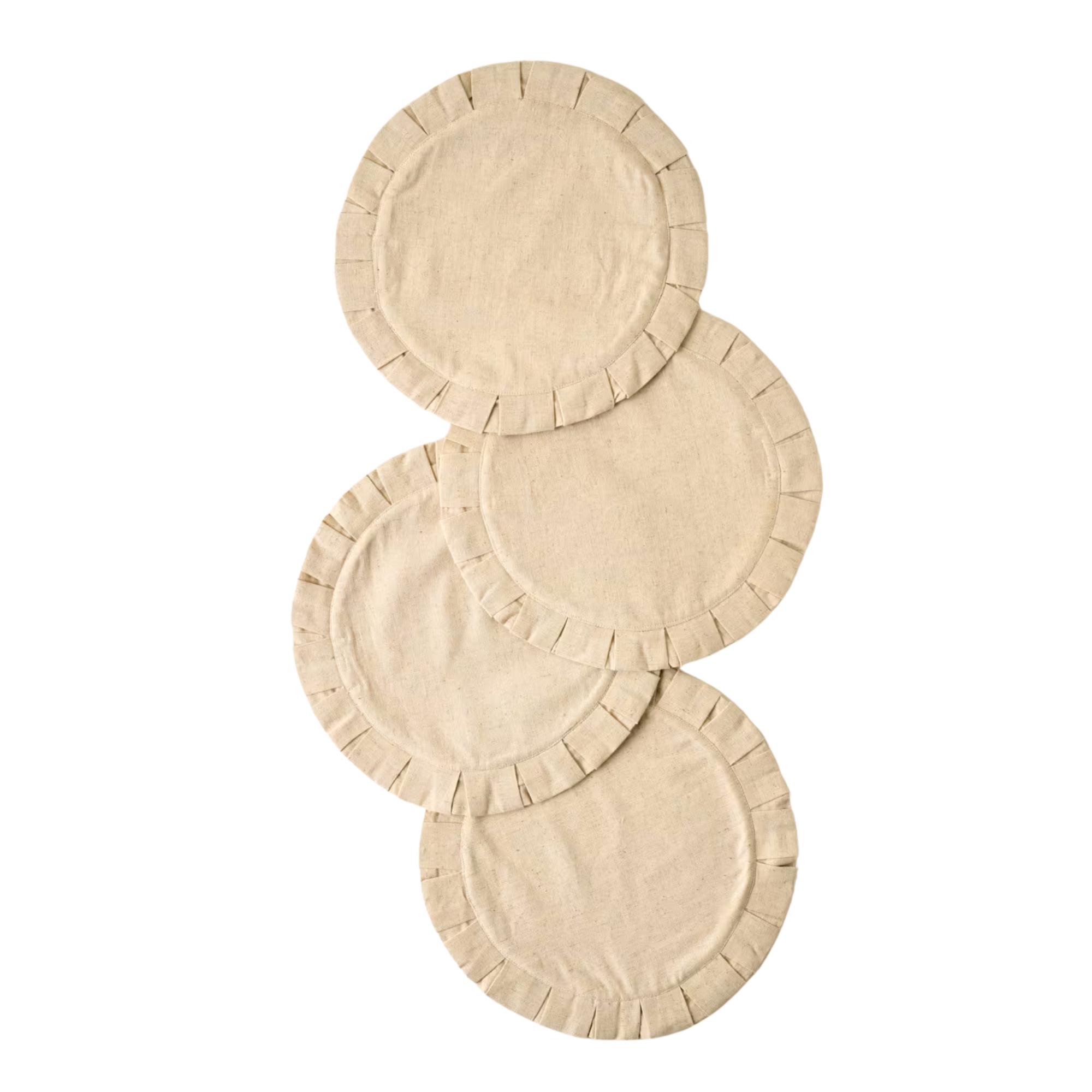 set of four round placemats in tan color