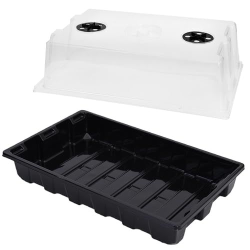 Yoleshy 5 Packs Seed Starter Tray With Dome Reusable Plastic Plant Growing Trays With Humidity Domes Thickened Sturdy for Seed Starting Germination Growing Seedling Propagation,14.5"x9"