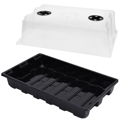 Yoleshy 5 Packs Seed Starter Tray With Dome Reusable Plastic Plant Growing Trays With Humidity Domes Thickened Sturdy for Seed Starting Germination Growing Seedling Propagation,14.5"x9"