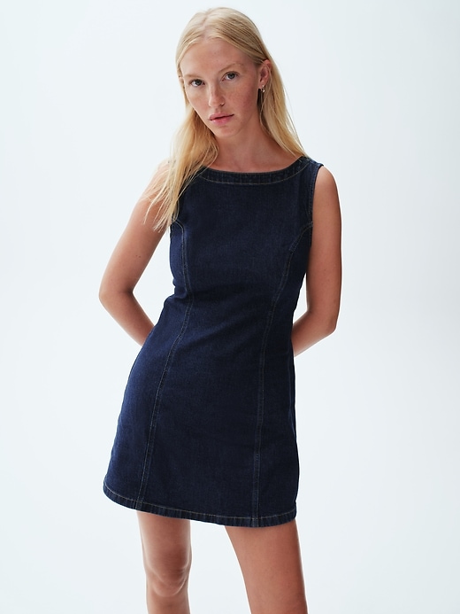 Denim Boatneck Mini Dress