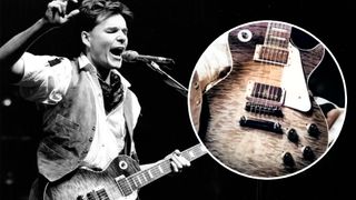Scottish guitarist Stuart Adamson, with the band 'Big Country', performing on stage in Russia, October 4th 1988.
