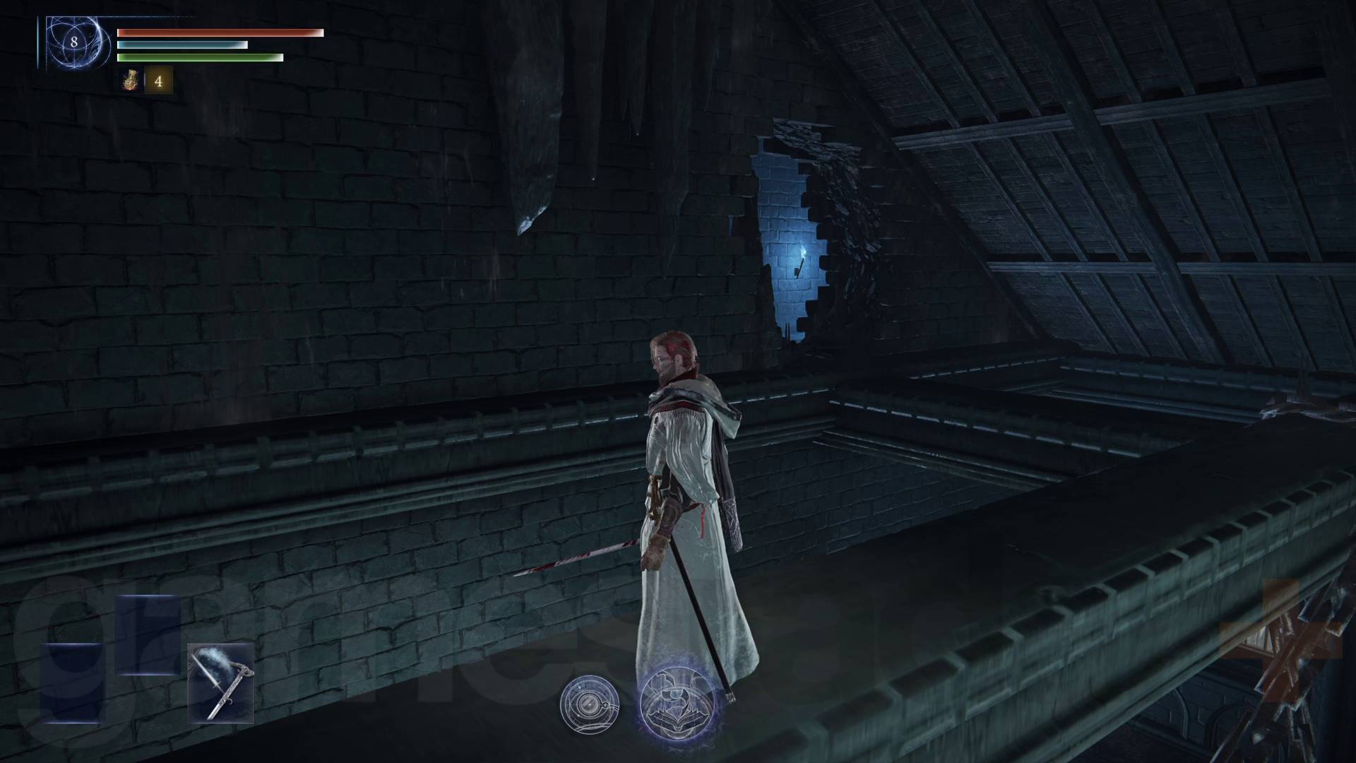 Elden Ring Nightreign Scholar Remembrance quest hole in the wall in Great Hollow rafters