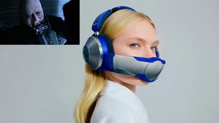 A woman wears a high tech mask