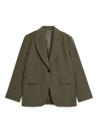 Relaxed Wool-Blend Blazer - Dark Khaki Green - Arket Gb