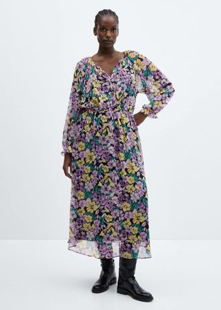 Mango model in floral maxi dress