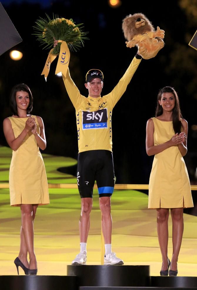 Chris Froome on the podium of the Tour de France