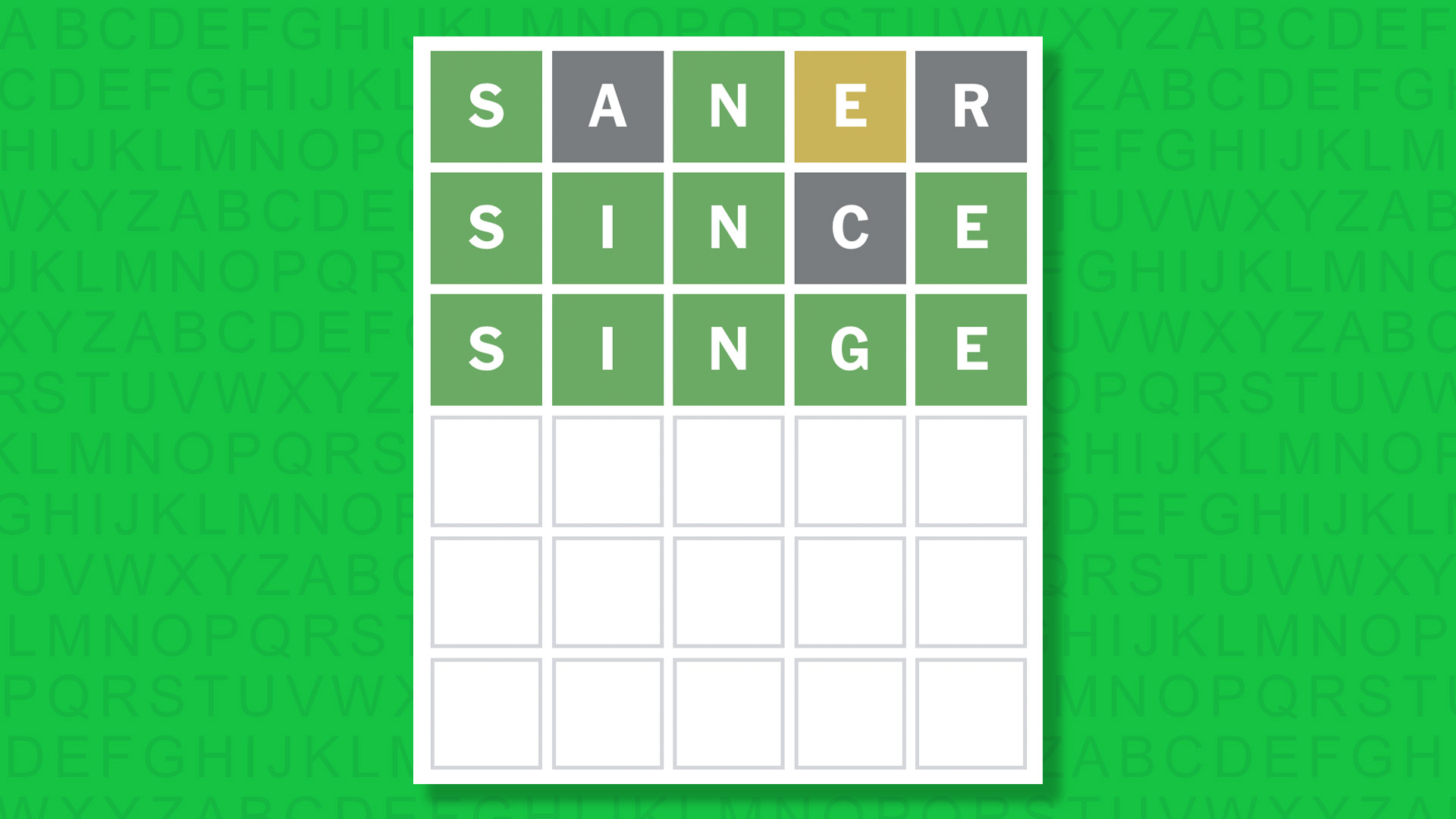 NYT Wordle answer for game 1749 on a green background