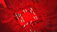 Red electronic circuit board.