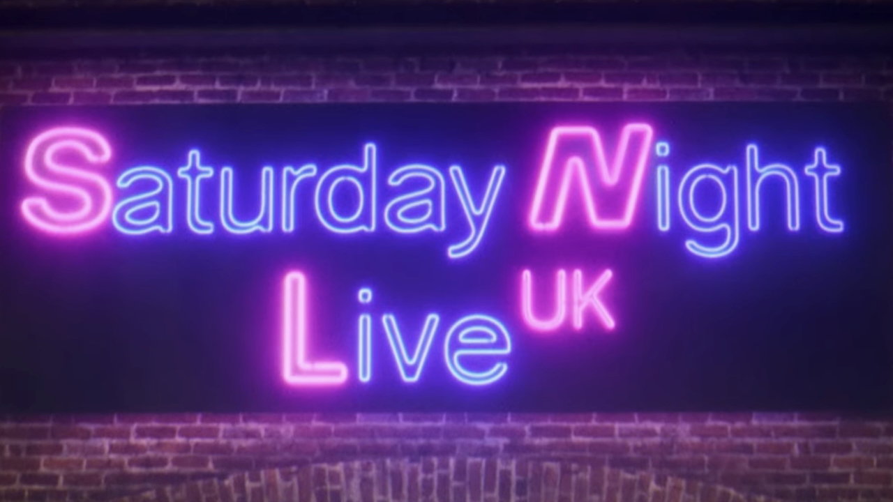 Neon-lit sign for Saturday Night Live UK