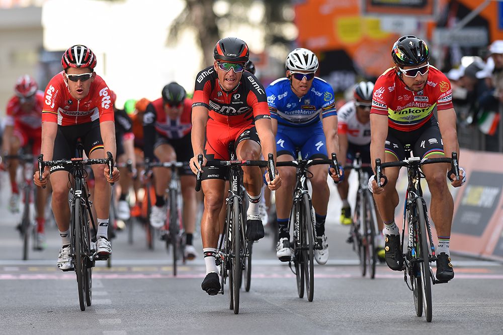 Peter Sagan (Tinkoff) leads the chasing group to the line