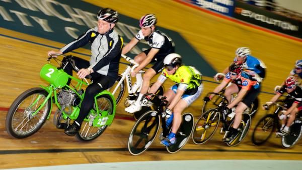 Pushing and Shoving at the front of the Future Stars Keirin