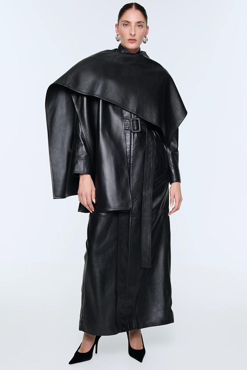 Nina Leather Coat With Scarf 