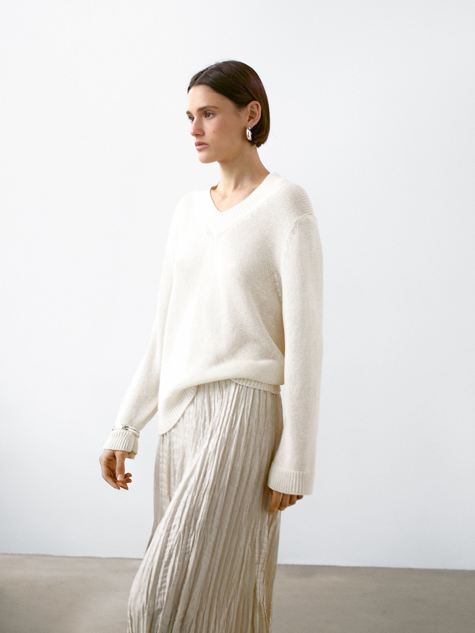Cotton Blend V-Neck Sweater