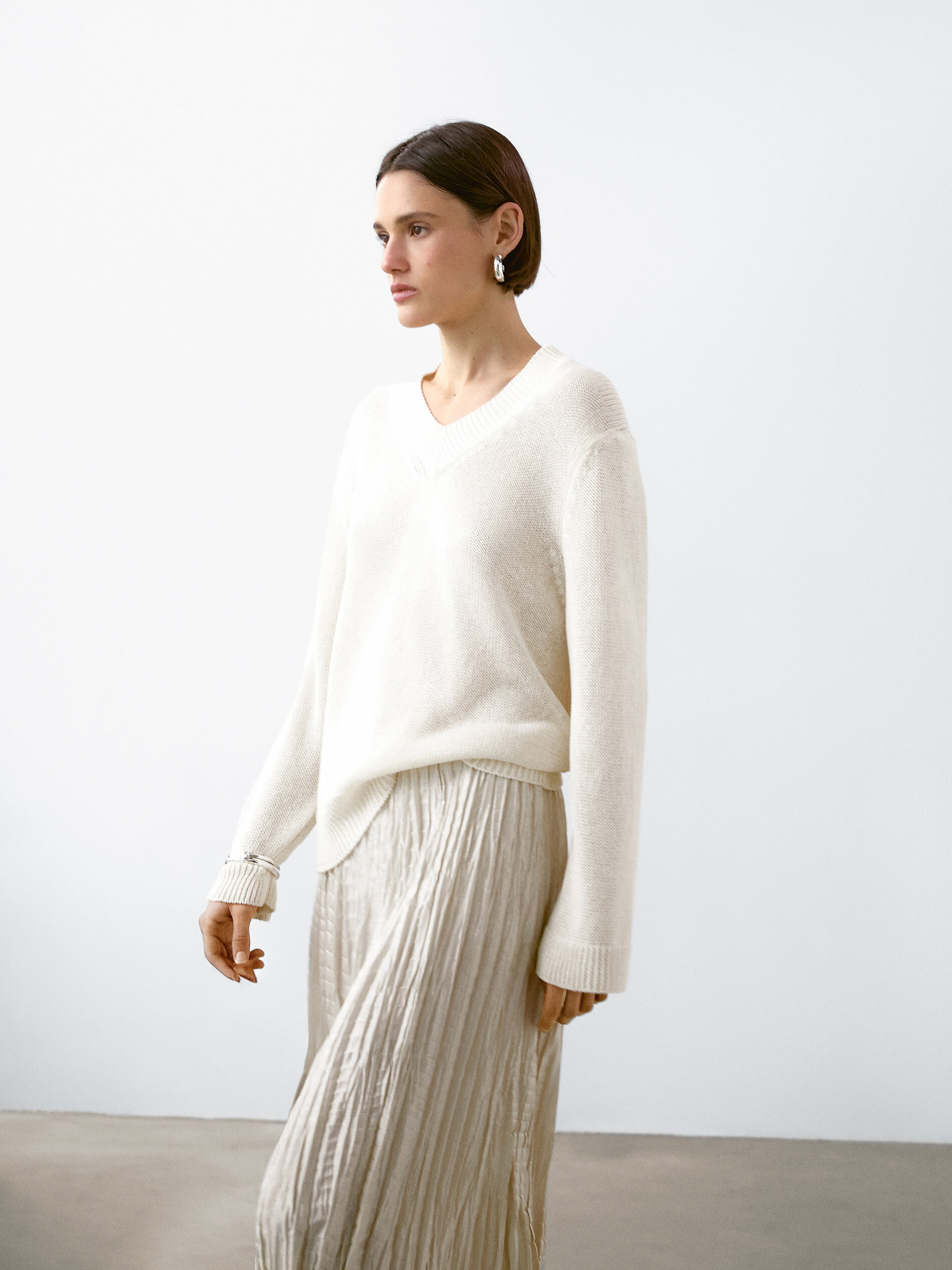 Cotton Blend V-Neck Sweater