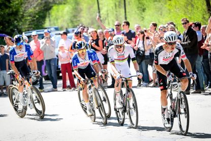 Belgian Remco Evenepoel of Red Bull-BORA-hansgrohe and Slovenian Tadej Pogacar of UAE Team Emirates-XRG pictured in action during the men elite race of the Liege-Bastogne-Liege UCI World Tour one day cycling race, 259,5km from Liege, over Bastogne to Liege, Sunday 26 April 2026. BELGA PHOTO MAARTEN STRAETEMANS (Photo by MAARTEN STRAETEMANS / BELGA MAG / Belga / AFP via Getty Images)
