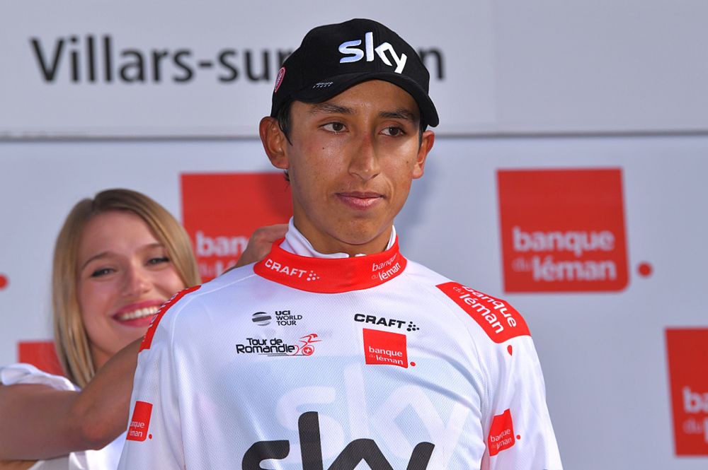 Egan Arley Bernal (Team Sky) wins the stage 3 time trial at Tour de Romandie, and is the best young rider