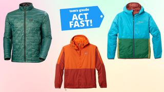 Three colorful REI jackets on sale.