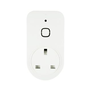 A smart plug on a white backdrop