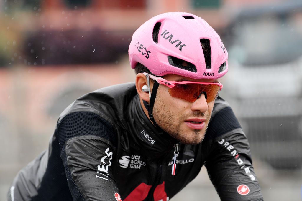 CANALE ITALY MAY 10 Filippo Ganna of Italy and Team INEOS Grenadiers Pink Leader Jersey during the 104th Giro dItalia 2021 Stage 3 a 190km stage from Biella to Canale Rain girodiitalia Giro on May 10 2021 in Canale Italy Photo by Tim de WaeleGetty Images