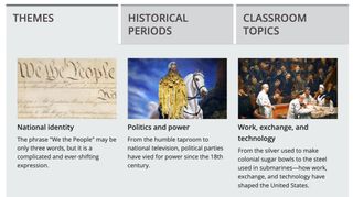 Screenshot of site with Themes, Historical Periods, and Classroom Topics