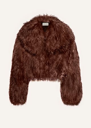 Short shag shearling coat in brown