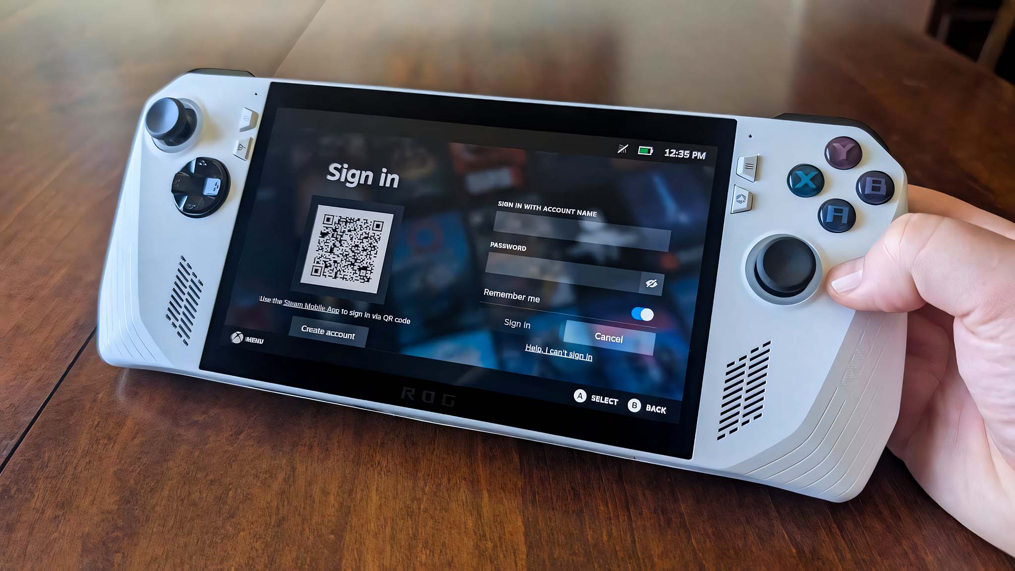 Steam login screen on ROG Ally.