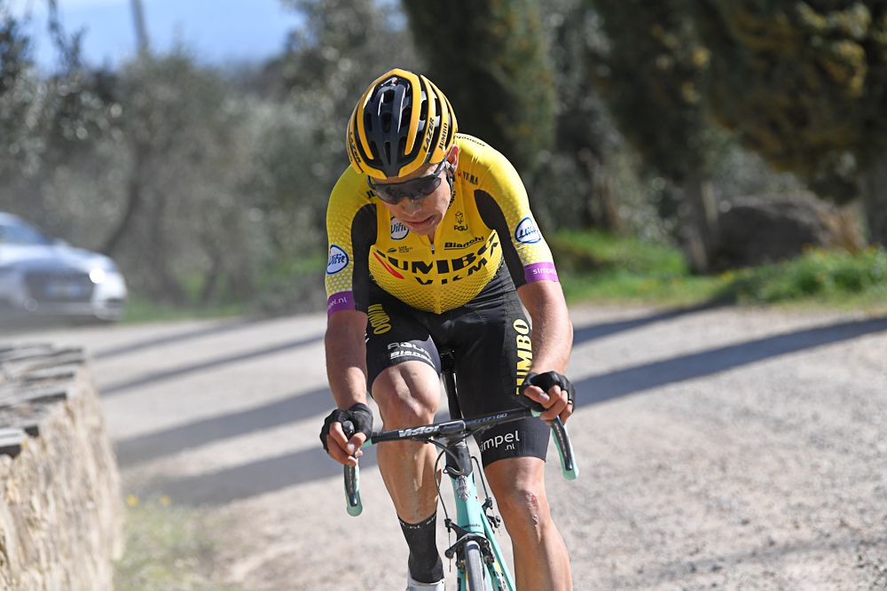 Wout van Aert on the attack at Strade Bianche