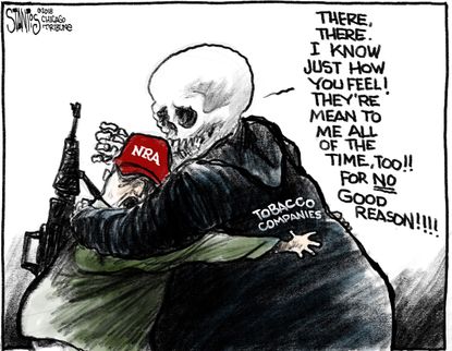 Political cartoon U.S. Gun violence NRA tobacco companies