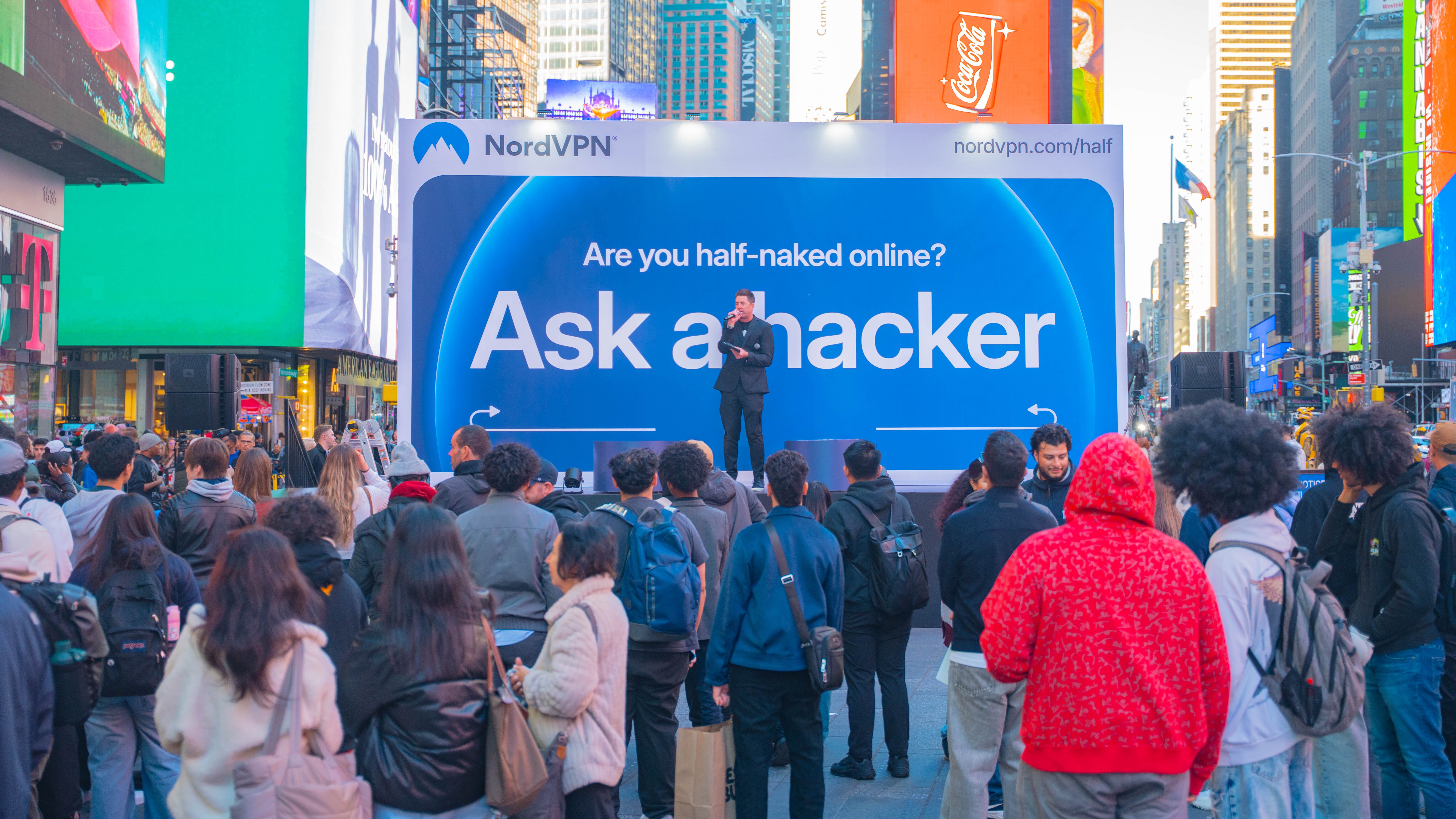 A man speaks with a hacker at NordVPN&#039;s Ask A Hacker event