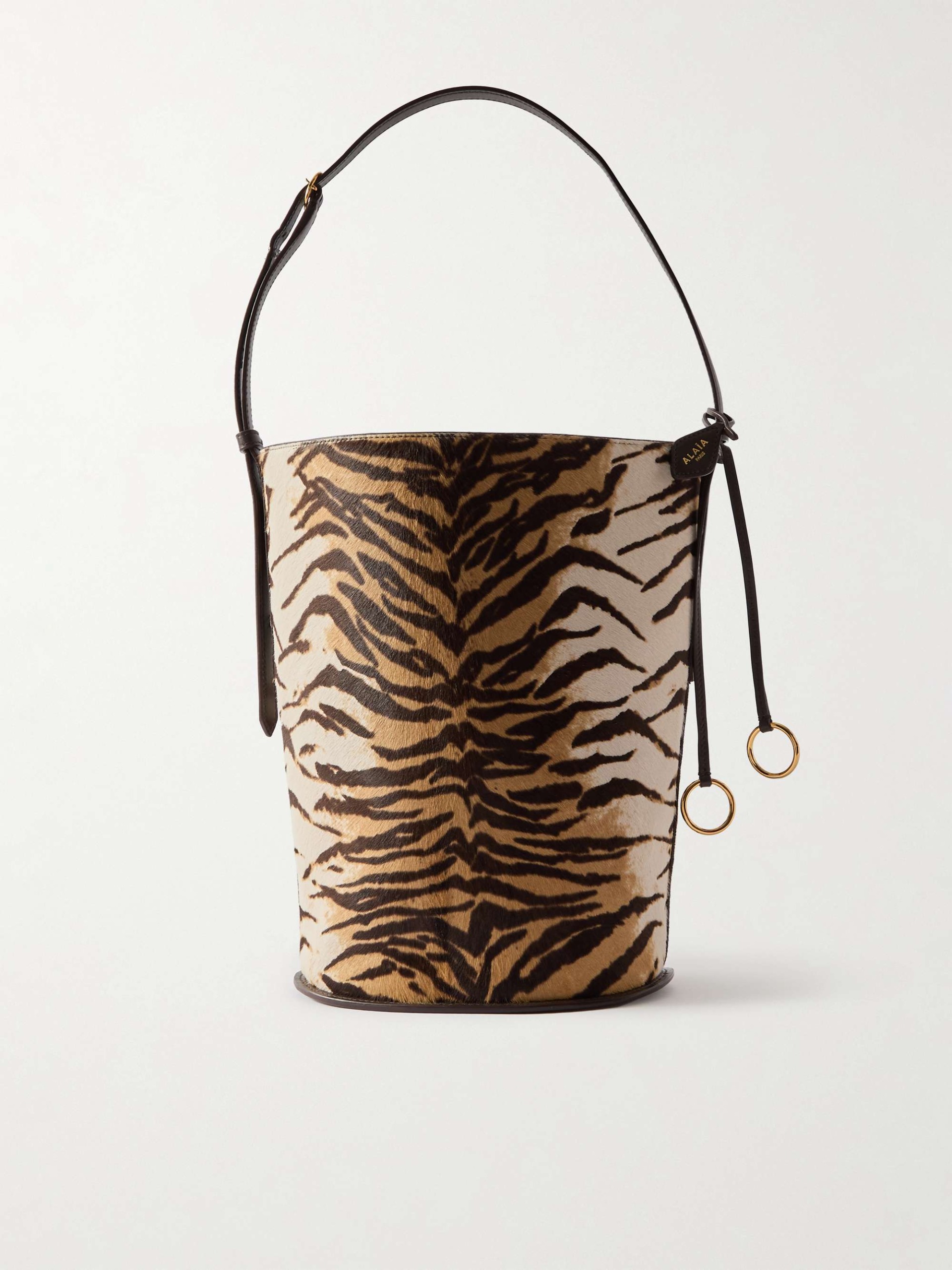 Hip Small Leather-Trimmed Tiger-Print Calf Hair Tote