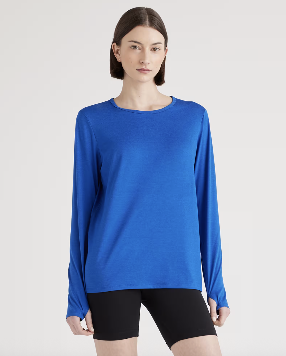Quince, Flowknit Breeze Long Sleeve Top in Heather Cobalt
