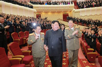 Kim Jong Un attends a performance dedicated to nuclear scientists and technicians.