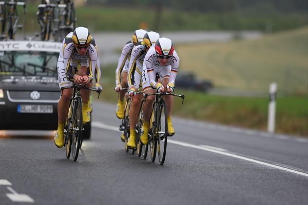 Led here by Judith Arndt, HTC - Columbia Women were second to Cervelo Test Team. Nederland Bloeit were third. Marianne Vos (Nederland Bloeit) maintained the World Cup lead