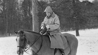The Royal Family at Christmas and New Year. Queen Elizabeth II out riding her horse in the snow, during their New Year holiday at Sandringham, Norfolk. Picture taken 2nd January 1979