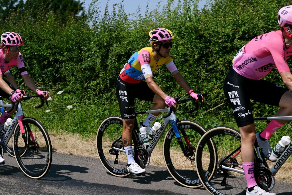 SALINSLESBAINS JUNE 08 Richard Carapaz of Ecuador and Team EF EducationEasyPost competes during the 75th Criterium du Dauphine 2023 Stage 5 a 1911km stage from CormoranchesurSane to SalinslesBains UCIWT on June 08 2023 in SalinslesBains France Photo by Dario BelingheriGetty Images