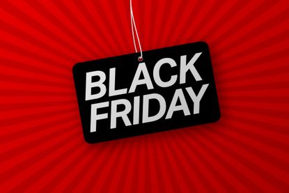 Vector Black Friday advertisement on a black tag with a red background
