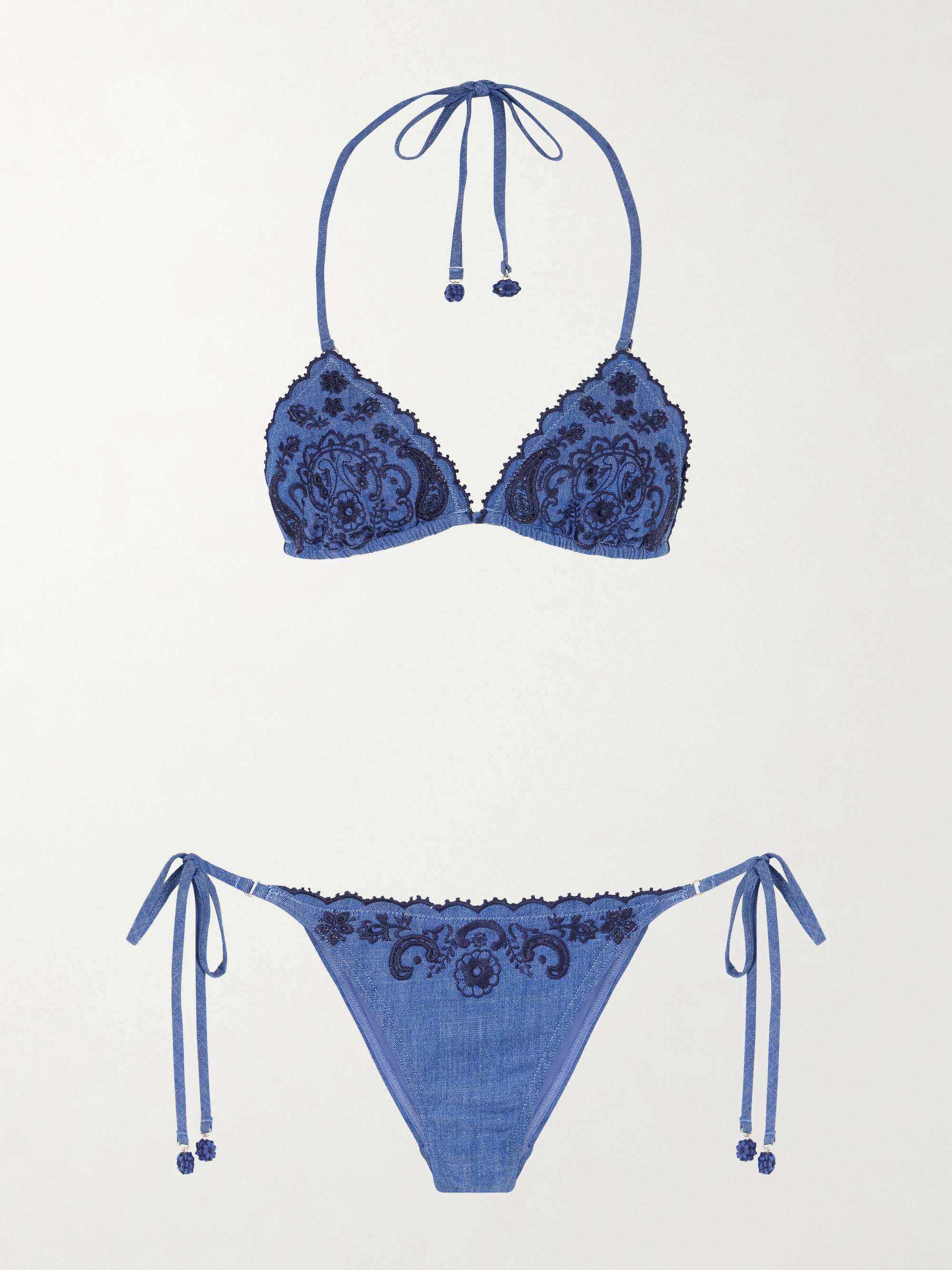 Aster Scalloped Embroidered Denim Bikini