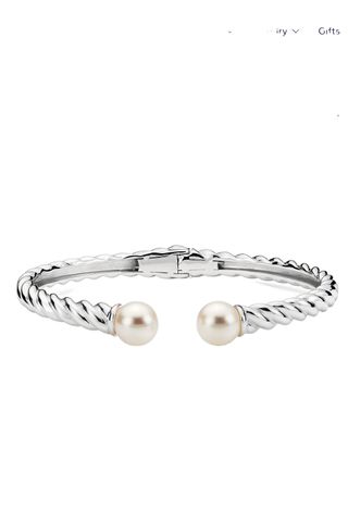 Blue Nile Freshwater Cultured Pearl Twisted Cuff Bracelet In Sterling Silver