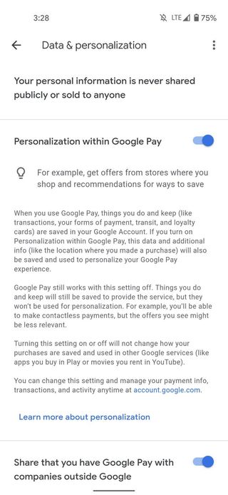 Google Pay Privacy Settings